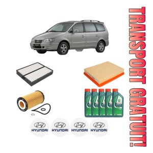 Set Pachet filtre revizie Bosch, 5 litrii ulei Castrol 10W40 HYUNDAI TRAJET (FO) 2.7 V6 din 2000-2008, 4x Stickere auto cu HYUNDAI
