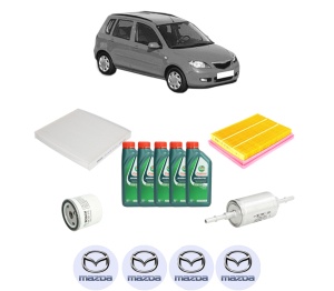 Set Pachet filtre revizie Bosch, 5 litrii ulei Castrol 10W40 MAZDA 2 (DY) 1.2 (DY3W) din 2003-2007, 4x Stickere auto cu MAZDA - Img 2