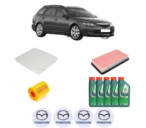 Set Pachet filtre revizie Bosch, 5 litrii ulei Castrol 10W40 MAZDA 6 Station Wagon (GY) 2.3 AWD (GY3W) din 2002-2007, 4x Stickere auto cu MAZDA - Img 2