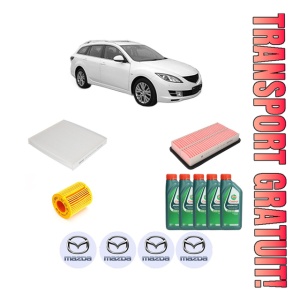 Set Pachet filtre revizie Bosch, 5 litrii ulei Castrol 10W40 MAZDA 6 Estate (GH) 2.0 MZR (GHEFW, GH10F) din 2007-2013, 4x Stickere auto cu MAZDA