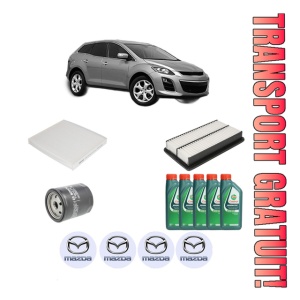 Set Pachet filtre revizie Bosch, 5 litrii ulei Castrol 10W40 MAZDA CX-7 (ER) 2.5 MZR (ER10L) din 2009-2013, 4x Stickere auto cu MAZDA