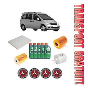 Set Pachet filtre revizie Bosch, 5 litrii ulei Castrol 10W40 MERCEDES-BENZ VANEO (414) 1.6 (414.700) din 2002-2005, 4x Stickere auto cu MERCEDES-BENZ