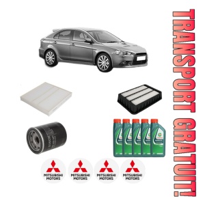 Set Pachet filtre revizie Bosch, 5 litrii ulei Castrol 10W40 MITSUBISHI LANCER VIII Sportback (CX_A) 1.8 (CX3A) din 2008, 4x Stickere auto cu MITSUBISHI
