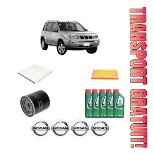 Set Pachet filtre revizie Bosch, 5 litrii ulei Castrol 10W40 NISSAN X-TRAIL I (T30) 2.5 4x4 din 2002-2013, 4x Stickere auto cu NISSAN