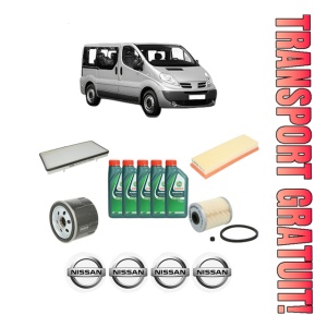 Set Pachet filtre revizie Bosch, 5 litrii ulei Castrol 10W40 NISSAN PRIMASTAR Bus (X83) dCi 80 din 2001, 4x Stickere auto cu NISSAN