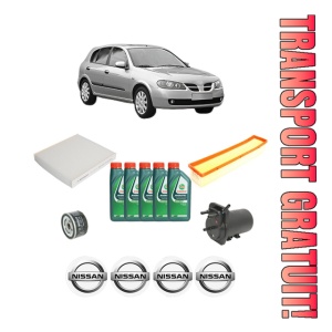 Set Pachet filtre revizie Bosch, 5 litrii ulei Castrol 10W40 NISSAN ALMERA II Hatchback (N16) 1.5 dCi din 2003-2006, 4x Stickere auto cu NISSAN