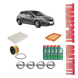 Set Pachet filtre revizie Bosch, 5 litrii ulei Castrol 10W40 NISSAN PULSAR Hatchback (C13) 1.2 DIG-T din 2014, 4x Stickere auto cu NISSAN