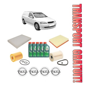 Set Pachet filtre revizie Bosch, 5 litrii ulei Castrol 10W40 OPEL ASTRA G Estate Van (F70) 1.7 DTI 16V (F70) din 2000-2005, 4x Stickere auto cu OPEL