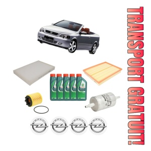 Set Pachet filtre revizie Bosch, 5 litrii ulei Castrol 10W40 OPEL ASTRA G Convertible (T98) 2.2 16V (F67) din 2001-2005, 4x Stickere auto cu OPEL - Img 1