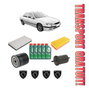 Set Pachet filtre revizie Bosch, 5 litrii ulei Castrol 10W40 PEUGEOT 406 (8B) 1.8 16V din 2000-2004, 4x Stickere auto cu PEUGEOT
