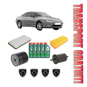 Set Pachet filtre revizie Bosch, 5 litrii ulei Castrol 10W40 PEUGEOT 406 Coupe (8C) 2.2 din 2002-2004, 4x Stickere auto cu PEUGEOT