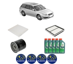 Set Pachet filtre revizie Bosch, 5 litrii ulei Castrol 10W40 SUBARU LEGACY IV Estate (BP) 2.0 AWD (BP5) din 2005-2009, 4x Stickere auto cu SUBARU - Img 2