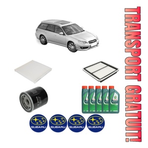 Set Pachet filtre revizie Bosch, 5 litrii ulei Castrol 10W40 SUBARU LEGACY IV Estate (BP) 2.0 AWD (BP5) din 2005-2009, 4x Stickere auto cu SUBARU