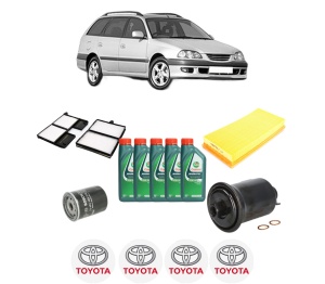 Set Pachet filtre revizie Bosch, 5 litrii ulei Castrol 10W40 TOYOTA AVENSIS Estate (_T22_) 2.0 VVT-i (AZT220_, AZT220R) din 2000-2003, 4x Stickere auto cu TOYOTA - Img 2