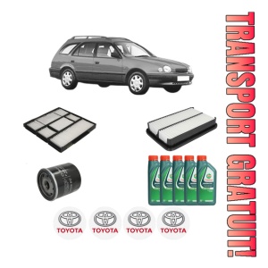 Set Pachet filtre revizie Bosch, 5 litrii ulei Castrol 10W40 TOYOTA COROLLA Estate (_E11_) 1.6 16V (ZZE112_, ZZE112R) din 2000-2001, 4x Stickere auto cu TOYOTA