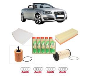 Set Pachet filtre revizie Bosch, 5 litrii ulei Castrol 5W30 AUDI A3 Convertible (8P7) 1.9 TDI din 2008-2009, 4x Stickere auto cu AUDI - Img 2
