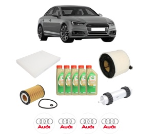 Set Pachet filtre revizie Bosch, 5 litrii ulei Castrol 5W30 AUDI A4 B9 (8W2, 8WC) 2.0 TDI din 2015-2019, 4x Stickere auto cu AUDI - Img 2