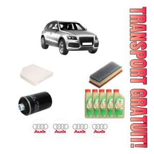 Set Pachet filtre revizie Bosch, 5 litrii ulei Castrol 5W30 AUDI Q5 Van (8RB) 2.0 TFSI quattro din 2008-2012, 4x Stickere auto cu AUDI