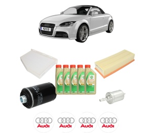 Set Pachet filtre revizie Bosch, 5 litrii ulei Castrol 5W30 AUDI TT Roadster (8J9) 1.8 TFSI din 2008-2014, 4x Stickere auto cu AUDI - Img 2