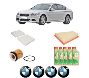 Set Pachet filtre revizie Bosch, 5 litrii ulei Castrol 5W30 BMW Seria 5 (F10) 528 i din 2011-2016, 4x Stickere auto cu BMW - Img 2