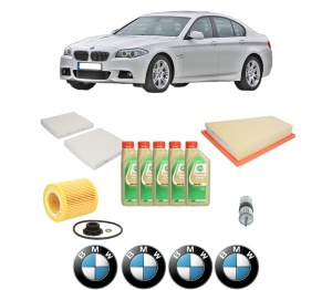 Set Pachet filtre revizie Bosch, 5 litrii ulei Castrol 5W30 BMW Seria 5 (F10) 520 i din 2013-2016, 4x Stickere auto cu BMW - Img 2
