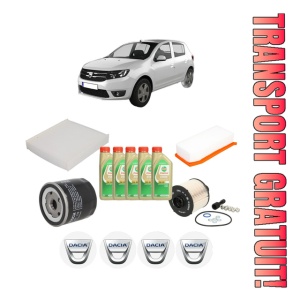 Set Pachet filtre revizie Bosch, 5 litrii ulei Castrol 5W30 DACIA SANDERO II 1.5 dCi din 2012, 4x Stickere auto cu DACIA