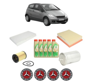 Set Pachet filtre revizie Bosch, 5 litrii ulei Castrol 5W30 MERCEDES-BENZ A-CLASS (W169) A 160 (169.031, 169.331) din 2009-2012, 4x Stickere auto cu MERCEDES-BENZ - Img 2