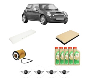 Set Pachet filtre revizie Bosch, 5 litrii ulei Castrol 5W30 MINI MINI (R50, R53) Cooper S din 2002-2006, 4x Stickere auto cu MINI - Img 2