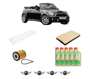 Set Pachet filtre revizie Bosch, 5 litrii ulei Castrol 5W30 MINI MINI Convertible (R52) Cooper S din 2004-2007, 4x Stickere auto cu MINI - Img 2