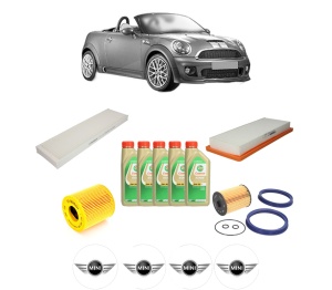 Set Pachet filtre revizie Bosch, 5 litrii ulei Castrol 5W30 MINI MINI Roadster (R59) Cooper S JCW din 2011-2015, 4x Stickere auto cu MINI - Img 2