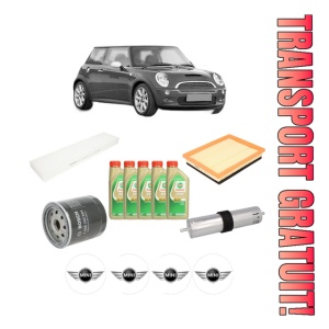 Set Pachet filtre revizie Bosch, 5 litrii ulei Castrol 5W30 MINI MINI (R50, R53) One D din 2003-2006, 4x Stickere auto cu MINI