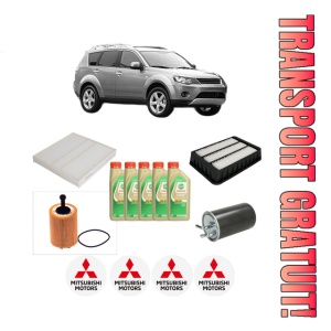 Set Pachet filtre revizie Bosch, 5 litrii ulei Castrol 5W30 MITSUBISHI OUTLANDER II (CW_W) 2.0 DI-D (CW8W) din 2007-2012, 4x Stickere auto cu MITSUBISHI