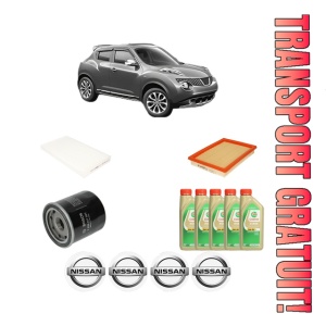 Set Pachet filtre revizie Bosch, 5 litrii ulei Castrol 5W30 NISSAN JUKE (F15) 1.6 DIG-T NISMO 4x4 din 2012-2019, 4x Stickere auto cu NISSAN
