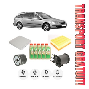 Set Pachet filtre revizie Bosch, 5 litrii ulei Castrol 5W30 RENAULT LAGUNA II Grandtour (KG0/1_) 1.9 dCi din 2001-2007, 4x Stickere auto cu RENAULT