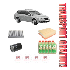 Set Pachet filtre revizie Bosch, 5 litrii ulei Castrol 5W30 SEAT EXEO ST (3R5) 1.8 T din 2009-2010, 4x Stickere auto cu SEAT