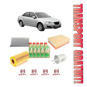 Set Pachet filtre revizie Bosch, 5 litrii ulei Castrol 5W30 SEAT EXEO (3R2) 2.0 TFSI din 2009-2013, 4x Stickere auto cu SEAT