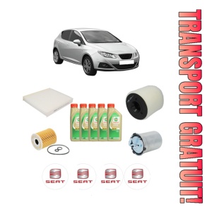 Set Pachet filtre revizie Bosch, 5 litrii ulei Castrol 5W30 SEAT IBIZA IV (6J5, 6P1) 1.2 TDI din 2010-2015, 4x Stickere auto cu SEAT