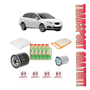 Set Pachet filtre revizie Bosch, 5 litrii ulei Castrol 5W30 SEAT IBIZA IV ST (6J8, 6P8) 1.4 TDI din 2015-2016, 4x Stickere auto cu SEAT