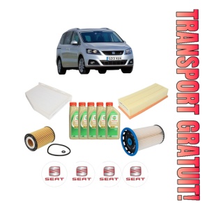 Set Pachet filtre revizie Bosch, 5 litrii ulei Castrol 5W30 SEAT ALHAMBRA VAN (711) TDI din 2015-2018, 4x Stickere auto cu SEAT