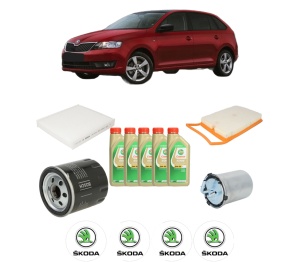 Set Pachet filtre revizie Bosch, 5 litrii ulei Castrol 5W30 SKODA RAPID Spaceback (NH1) 1.4 TDI din 2015-2019, 4x Stickere auto cu SKODA - Img 2