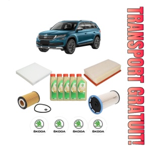 Set Pachet filtre revizie Bosch, 5 litrii ulei Castrol 5W30 SKODA KODIAQ I (NS6, NS7, NV7) 2.0 TDI 4x4 din 2016, 4x Stickere auto cu SKODA
