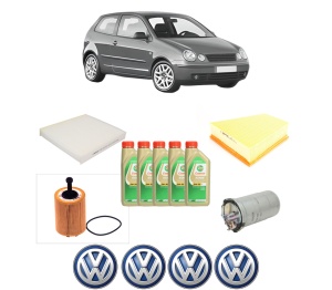 Set Pachet filtre revizie Bosch, 5 litrii ulei Castrol 5W30 Volkswagen POLO IV (9N_, 9A_) 1.4 TDI din 2001-2005, 4x Stickere auto cu Volkswagen - Img 2