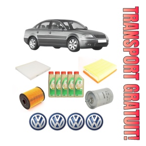 Set Pachet filtre revizie Bosch, 5 litrii ulei Castrol 5W30 Volkswagen PASSAT B5.5 (3B3) 2.3 V5 din 2000-2005, 4x Stickere auto cu Volkswagen
