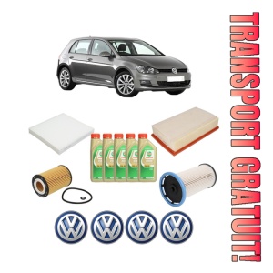 Set Pachet filtre revizie Bosch, 5 litrii ulei Castrol 5W30 Volkswagen GOLF VII (5G1, BQ1, BE1, BE2) 1.6 TDI din 2016-2020, 4x Stickere auto cu Volkswagen