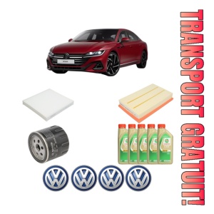 Set Pachet filtre revizie Bosch, 5 litrii ulei Castrol 5W30 Volkswagen ARTEON (3H7, 3H8) 1.5 TSI din 2017, 4x Stickere auto cu Volkswagen