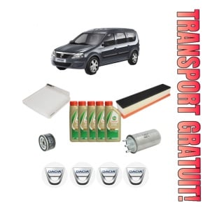 Set Pachet filtre revizie Bosch, 5 litrii ulei Castrol 5W40 DACIA LOGAN MCV (KS_) 1.5 dCi (KS0K) din 2007, 4x Stickere auto cu DACIA