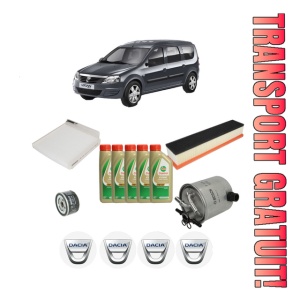 Set Pachet filtre revizie Bosch, 5 litrii ulei Castrol 5W40 DACIA LOGAN MCV (KS_) 1.5 dCi din 2008-2013, 4x Stickere auto cu DACIA