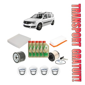 Set Pachet filtre revizie Bosch, 5 litrii ulei Castrol 5W40 DACIA LOGAN MCV II 1.5 dCi din 2013, 4x Stickere auto cu DACIA