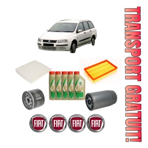Set Pachet filtre revizie Bosch, 5 litrii ulei Castrol 5W40 FIAT STILO Multi Wagon (192_) 1.9 JTD din 2003-2008, 4x Stickere auto cu FIAT
