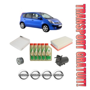 Set Pachet filtre revizie Bosch, 5 litrii ulei Castrol 5W40 NISSAN NOTE (E11, NE11) 1.5 dCi din 2006-2012, 4x Stickere auto cu NISSAN